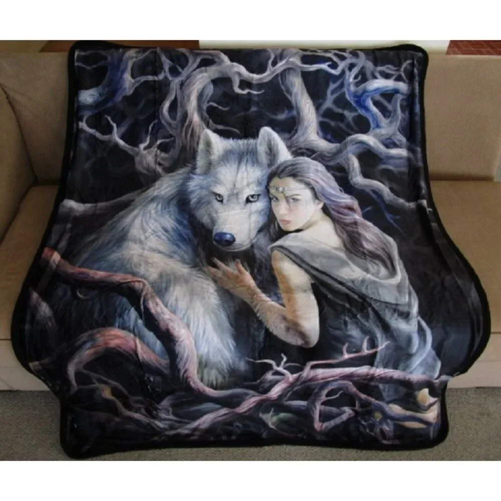 New Anne Stokes Soul Bond Fairy Wolf Plush Throw Gift Blanket Sherpa Angel Art